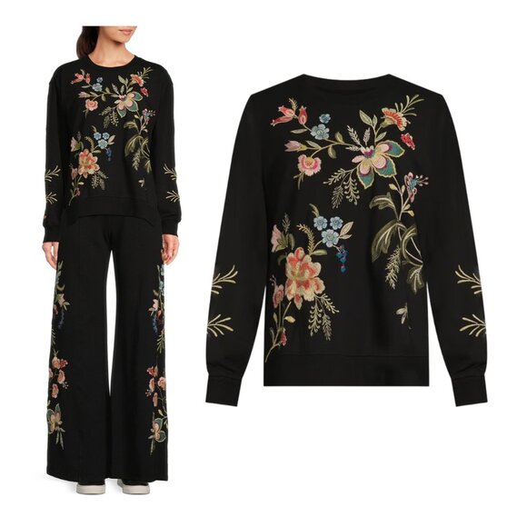 JOHNNY WAS Juliana sweatshirt sz XS floral Embroidery - Picture 1 of 6